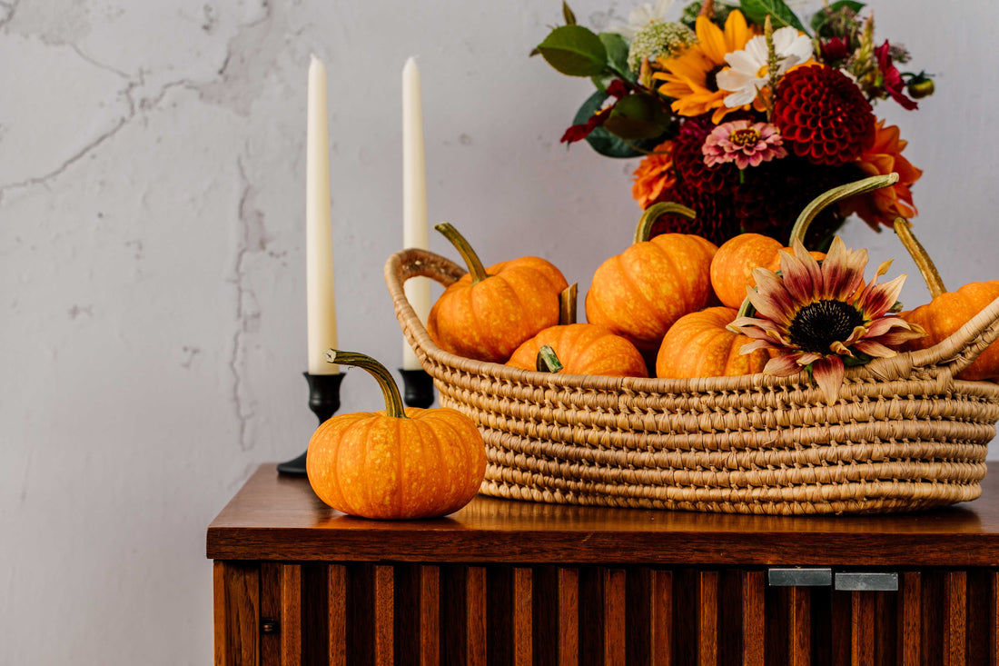 Orange mini pumpkins grown by Bay Baby Produce for fall decorating and events